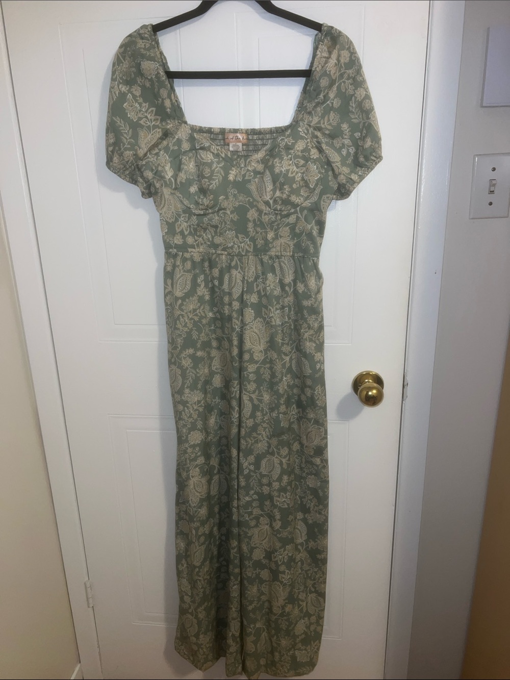 Sage Green Paisley Square-Neck Jumpsuit